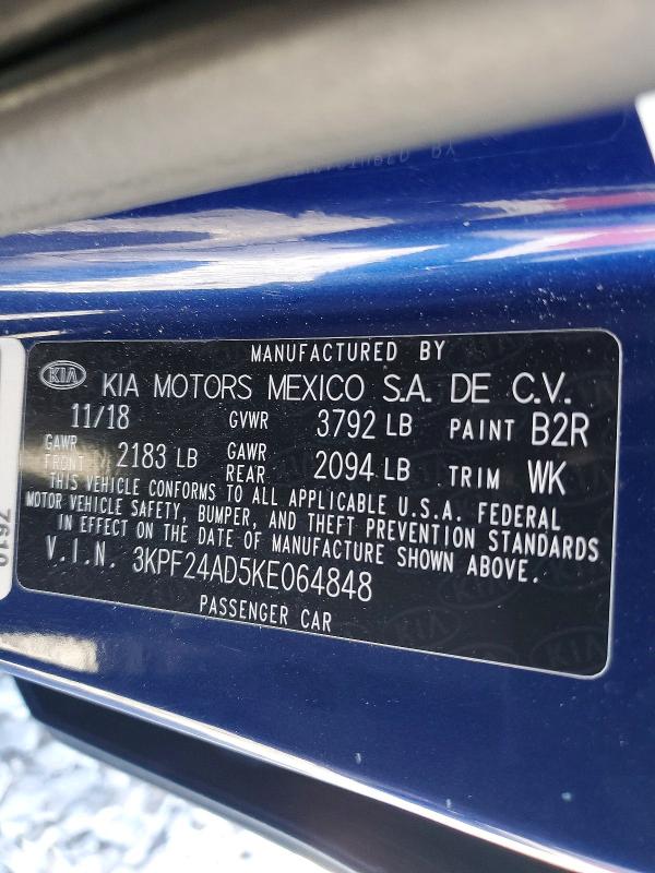 58626936 :رقم المزاد ، 3KPF24AD5KE064848 vin ، 2019 Kia Forte مزاد بيع