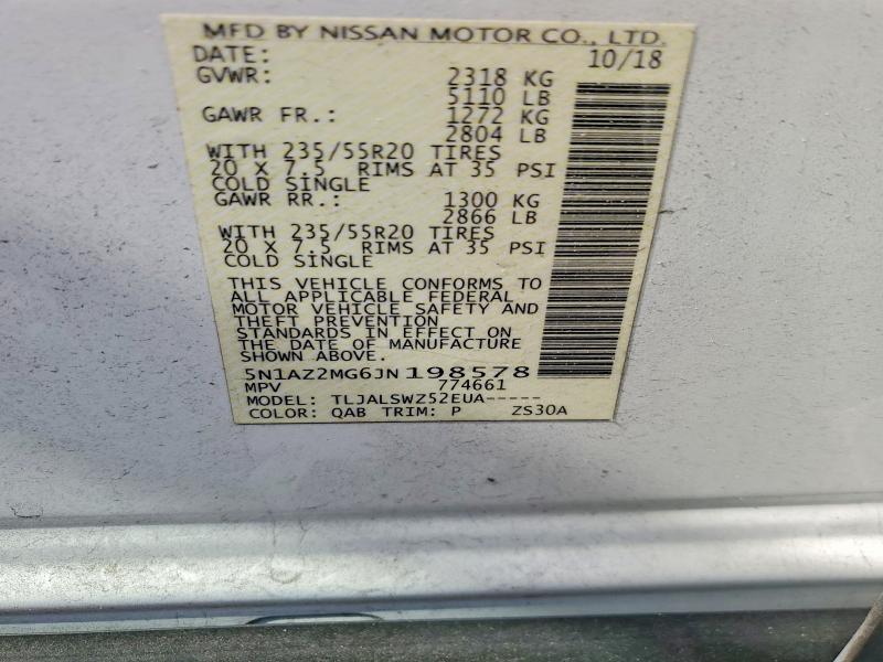 Продажа на аукционе авто 2018 Nissan Murano, vin: 5N1AZ2MG6JN198578, номер лота: 55952096
