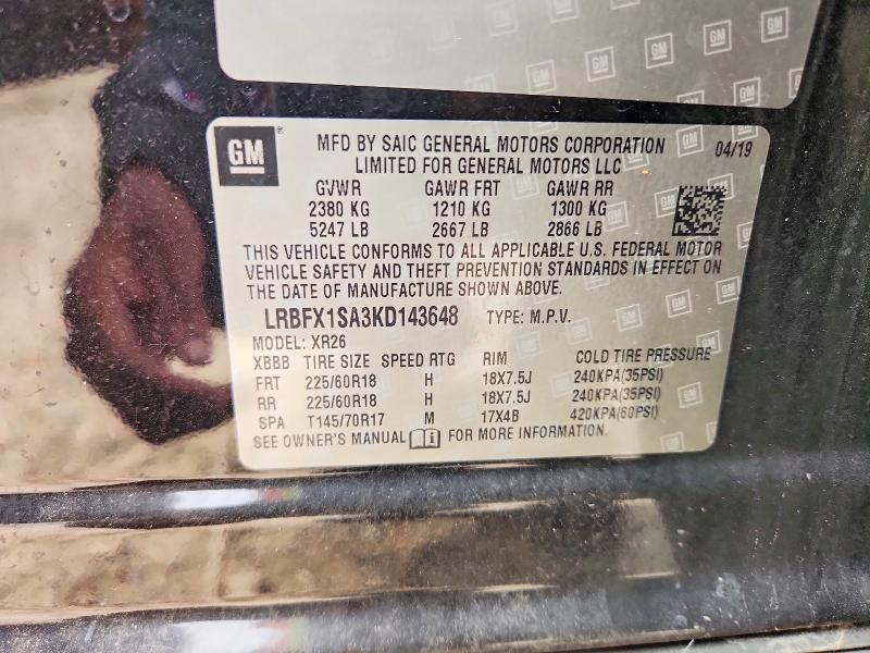 Aukcja sprzedaży 2019 Buick Envision, vin: LRBFX1SA3KD143648, numer aukcji: 58374146