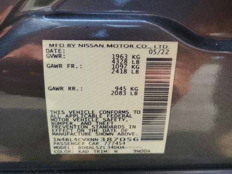 57182926 :رقم المزاد ، 1N4BL4CVXNN387056 vin ، 2022 Nissan Altima مزاد بيع