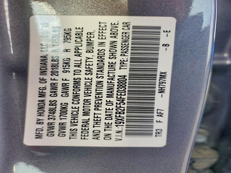 2015 Honda Civic მანქანა იყიდება აუქციონზე, vin: 19XFB2F54FE038804, აუქციონის ნომერი: 52415946