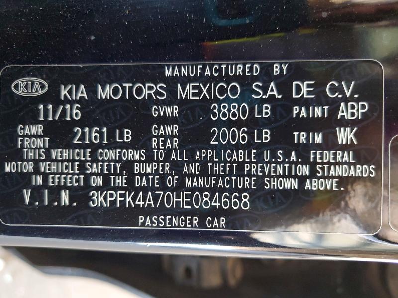 2017 Kia Forte მანქანა იყიდება აუქციონზე, vin: 3KPFK4A70HE084668, აუქციონის ნომერი: 58443206