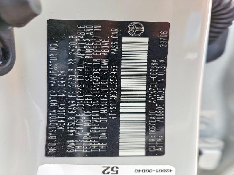 2024 Toyota Camry მანქანა იყიდება აუქციონზე, vin: 4T1S11AK3RU258963, აუქციონის ნომერი: 58773486