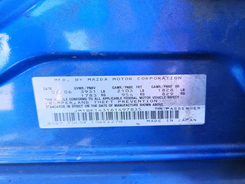 58026686 :رقم المزاد ، JM1BK143161497835 vin ، 2006 Mazda 3 مزاد بيع