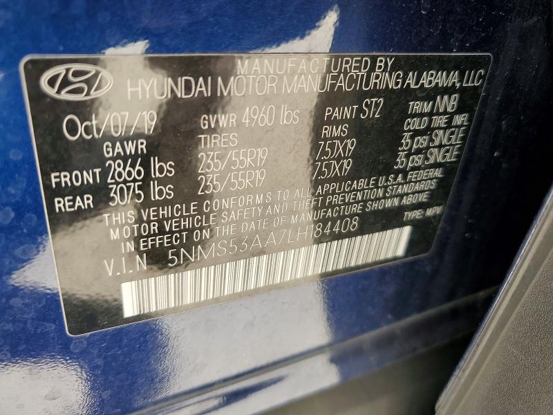 57132996 :رقم المزاد ، 5NMS53AA7LH184408 vin ، 2020 Hyundai Santa Fe مزاد بيع