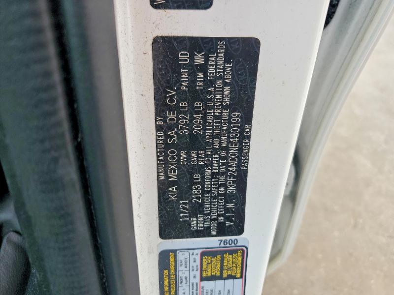 Aukcja sprzedaży 2022 Kia Forte, vin: 3KPF24AD0NE430199, numer aukcji: 56781196