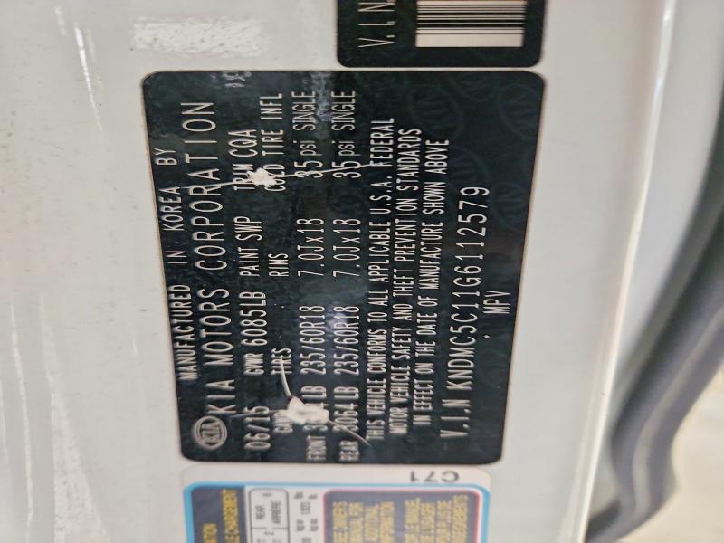 2016 Kia Sedona მანქანა იყიდება აუქციონზე, vin: KNDMC5C11G6112579, აუქციონის ნომერი: 59194956