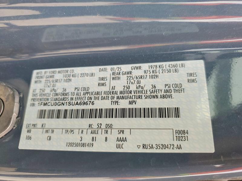 2025 Ford Escape მანქანა იყიდება აუქციონზე, vin: 1FMCU0GN1SUA69676, აუქციონის ნომერი: 58270296