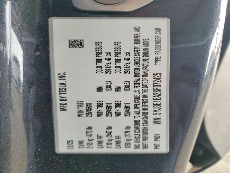 Aukcja sprzedaży 2025 Tesla Model 3, vin: 5YJ3E1EA2SF072425, numer aukcji: 58075286
