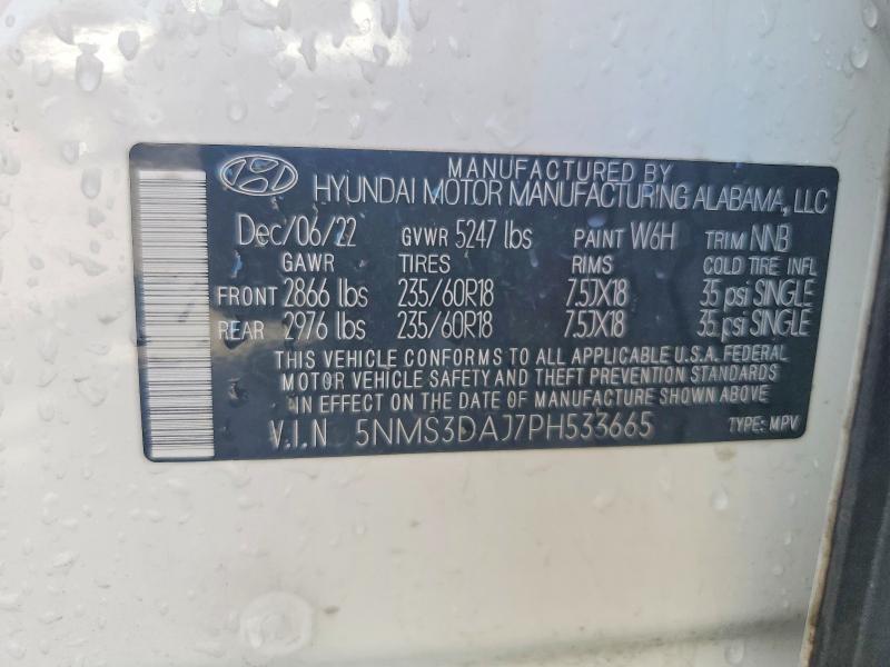 2023 Hyundai Santa Fe მანქანა იყიდება აუქციონზე, vin: 5NMS3DAJ7PH533665, აუქციონის ნომერი: 57181256