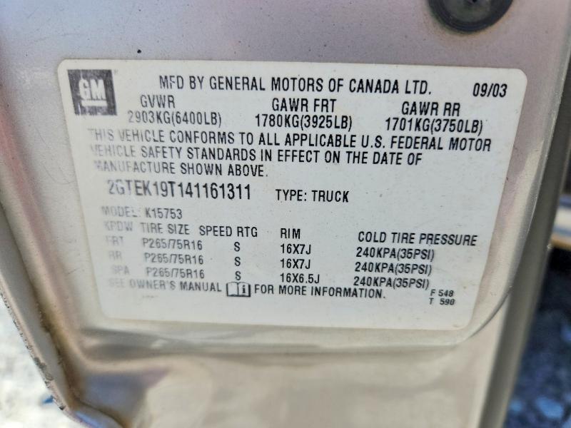 2004 Gmc New Sierra მანქანა იყიდება აუქციონზე, vin: 2GTEK19T141161311, აუქციონის ნომერი: 58383156
