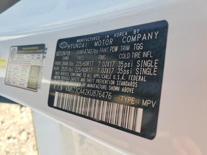Aukcja sprzedaży 2019 Hyundai Tucson, vin: KM8J3CA42KU876476, numer aukcji: 58929316