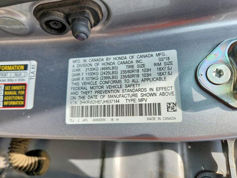 Aukcja sprzedaży 2018 Honda Cr-v, vin: 2HKRW2H87JH637144, numer aukcji: 52494916