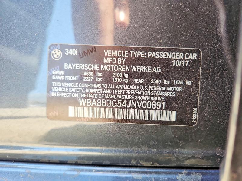 Aukcja sprzedaży 2018 Bmw 340, vin: WBA8B3G54JNV00891, numer aukcji: 57384376