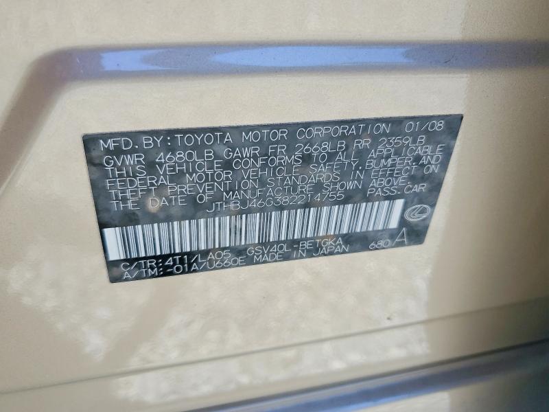 Продаж на аукціоні авто 2008 Lexus Es, vin: JTHBJ46G382214755, номер лоту: 56294116