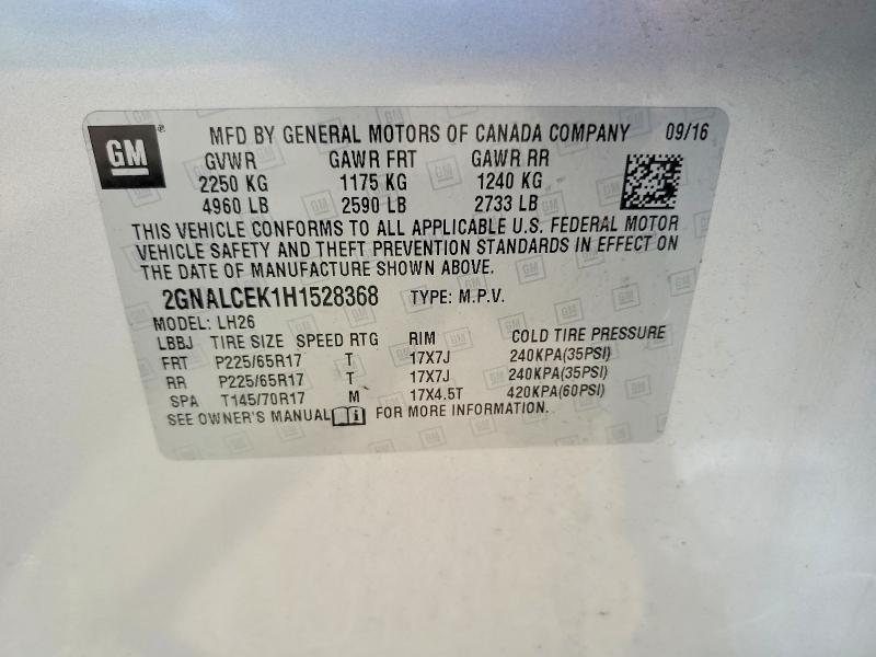 2017 Chevrolet Equinox მანქანა იყიდება აუქციონზე, vin: 2GNALCEK1H1528368, აუქციონის ნომერი: 57333616