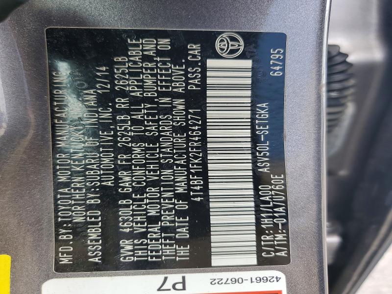 Продажа на аукционе авто 2015 Toyota Camry, vin: 4T4BF1FK2FR464271, номер лота: 58031966