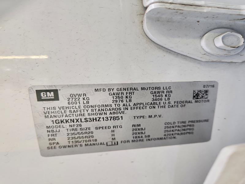 58277696 :رقم المزاد ، 1GKKNXLS3HZ137851 vin ، 2017 Gmc Acadia مزاد بيع