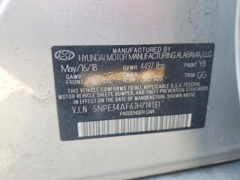 2018 Hyundai Sonata მანქანა იყიდება აუქციონზე, vin: 5NPE34AF6JH714131, აუქციონის ნომერი: 57054446