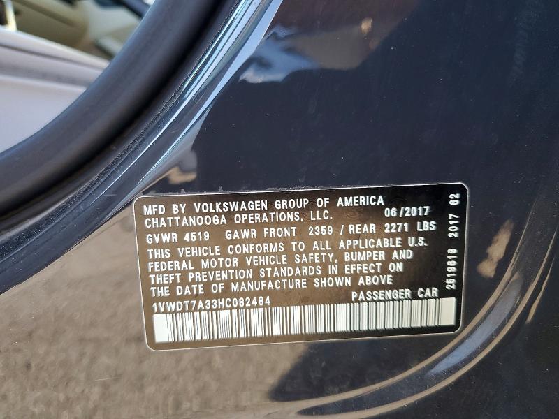 Aukcja sprzedaży 2017 Volkswagen Passat S Automatic, vin: 1VWDT7A33HC082484, numer aukcji: 57270016