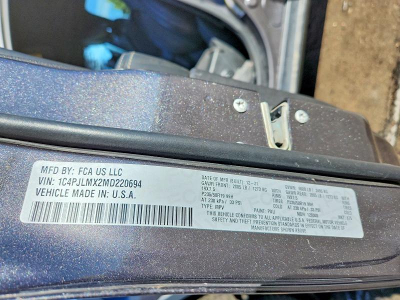 2021 Jeep Cherokee მანქანა იყიდება აუქციონზე, vin: 1C4PJLMX2MD220694, აუქციონის ნომერი: 57592586
