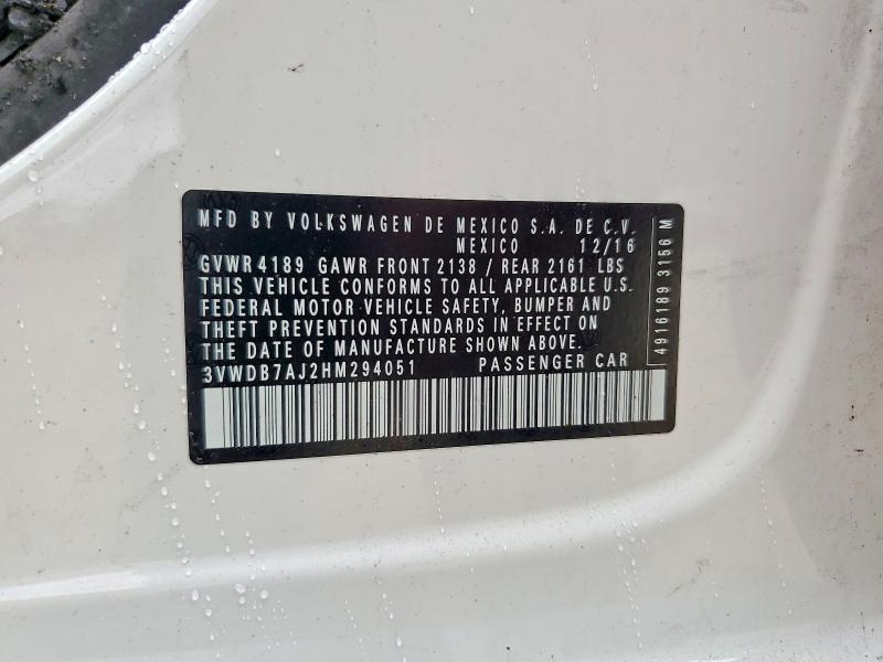 Продажа на аукционе авто 2017 Volkswagen Jetta, vin: 3VWDB7AJ2HM294051, номер лота: 57402516