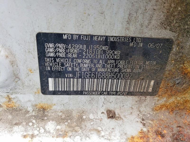 Aukcja sprzedaży 2008 Subaru Impreza, vin: JF1GE61688H500092, numer aukcji: 57639606