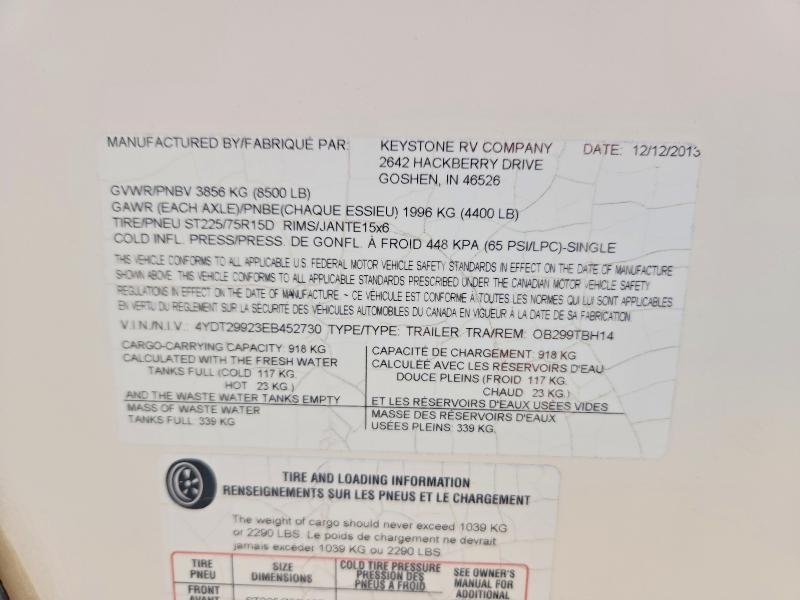 56153786 :رقم المزاد ، 4YDT29923EB452730 vin ، 2014 Keys Outback مزاد بيع