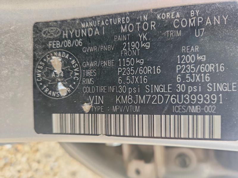 Продажа на аукционе авто 2006 Hyundai Tucson, vin: KM8JM72D76U399391, номер лота: 56655716