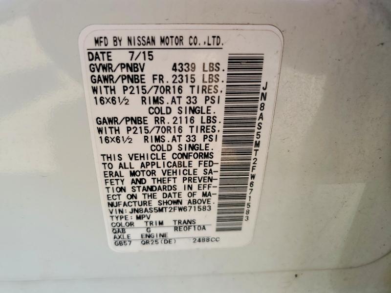 Продажа на аукционе авто 2015 Nissan Rogue Select, vin: JN8AS5MT2FW671583, номер лота: 55947156