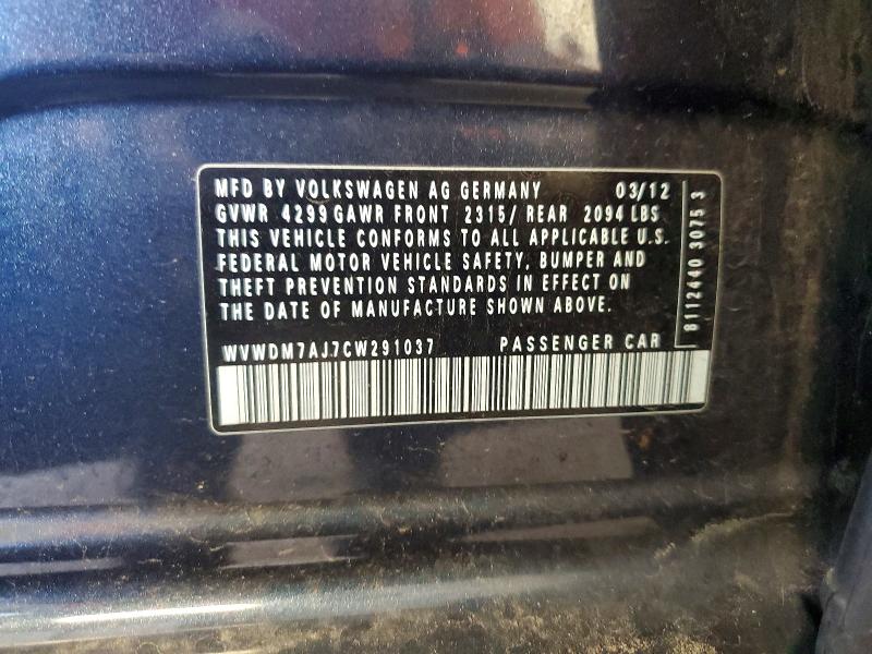 Aukcja sprzedaży 2012 Volkswagen Golf, vin: WVWDM7AJ7CW291037, numer aukcji: 56497866