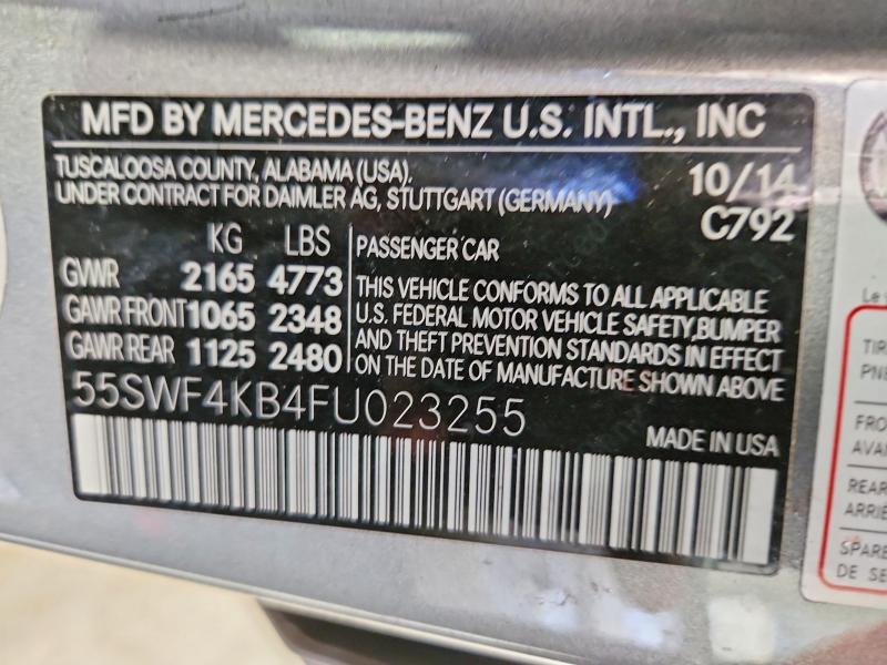 2015 Mercedes-benz C მანქანა იყიდება აუქციონზე, vin: 55SWF4KB4FU023255, აუქციონის ნომერი: 56593726