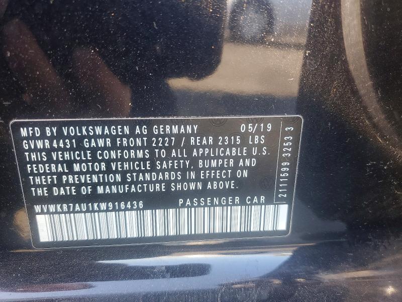 Продаж на аукціоні авто 2019 Volkswagen E-golf, vin: WVWKR7AU1KW916436, номер лоту: 56706446