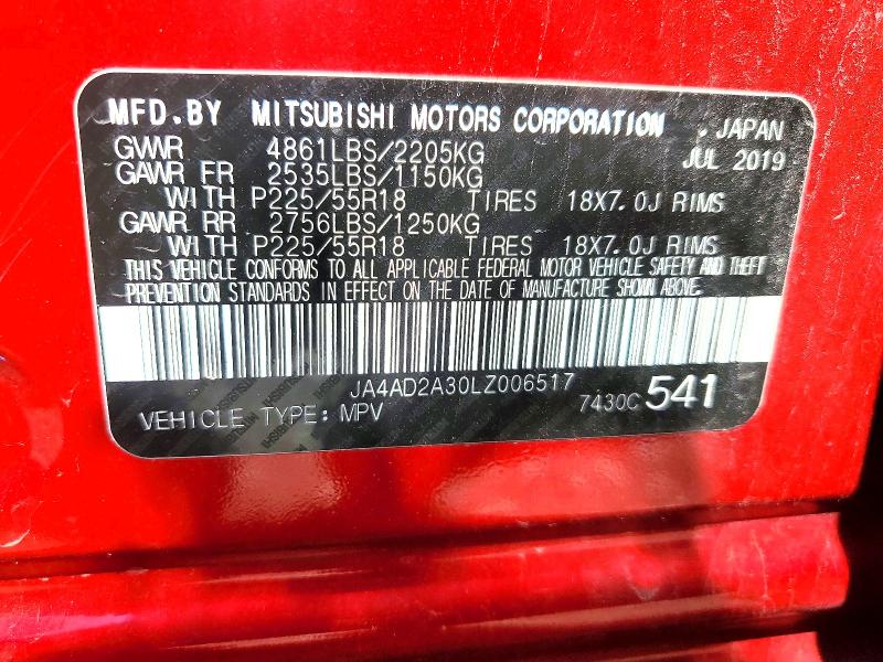 Продаж на аукціоні авто 2020 Mitsubishi Outlander, vin: JA4AD2A30LZ006517, номер лоту: 57006756