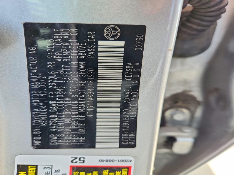 2021 Toyota Camry მანქანა იყიდება აუქციონზე, vin: 4T1G11AK9MU464920, აუქციონის ნომერი: 56710826