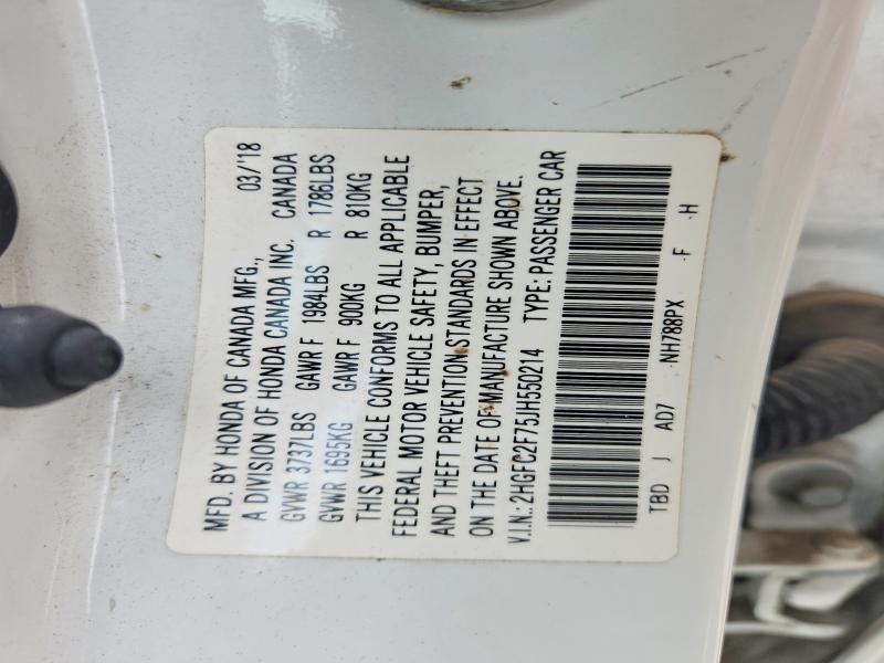 Auction sale of the 2018 Honda Civic, vin: 2HGFC2F75JH550214, lot number: 57087006