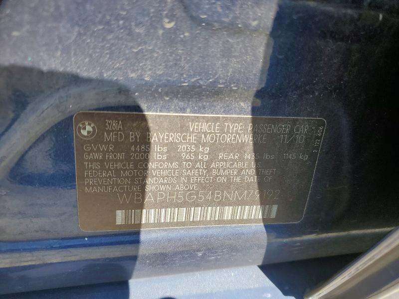 57626886 :رقم المزاد ، WBAPH5G54BNM79192 vin ، 2011 Bmw 328 مزاد بيع