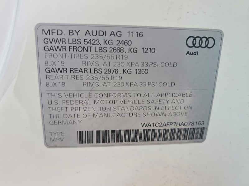 57964376 :رقم المزاد ، WA1C2AFP7HA078163 vin ، 2017 Audi Q5 مزاد بيع