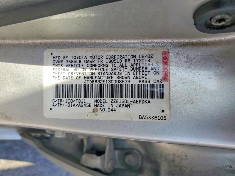 Продажа на аукционе авто 2003 Toyota Corolla, vin: JTDBR32E130008623, номер лота: 56356896