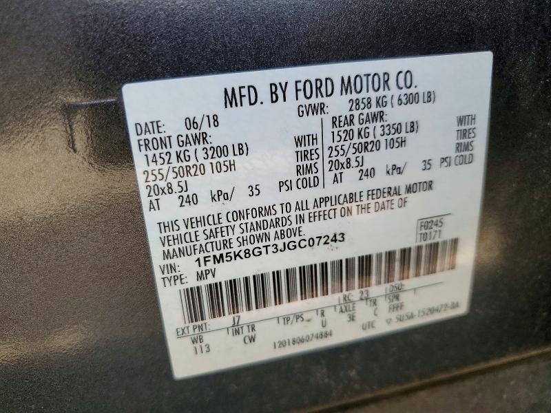 Auction sale of the 2018 Ford Explorer, vin: 1FM5K8GT3JGC07243, lot number: 57998366