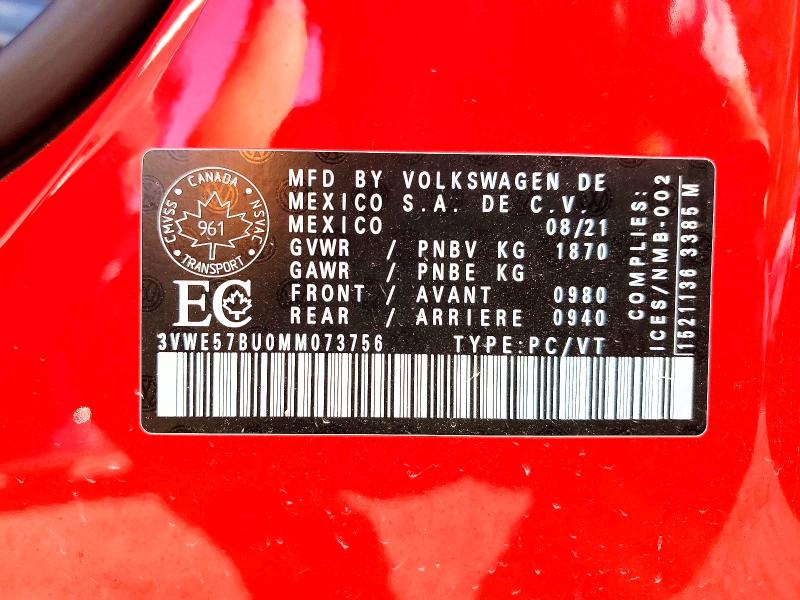2021 Volkswagen Jetta მანქანა იყიდება აუქციონზე, vin: 3VWE57BU0MM073756, აუქციონის ნომერი: 58255996