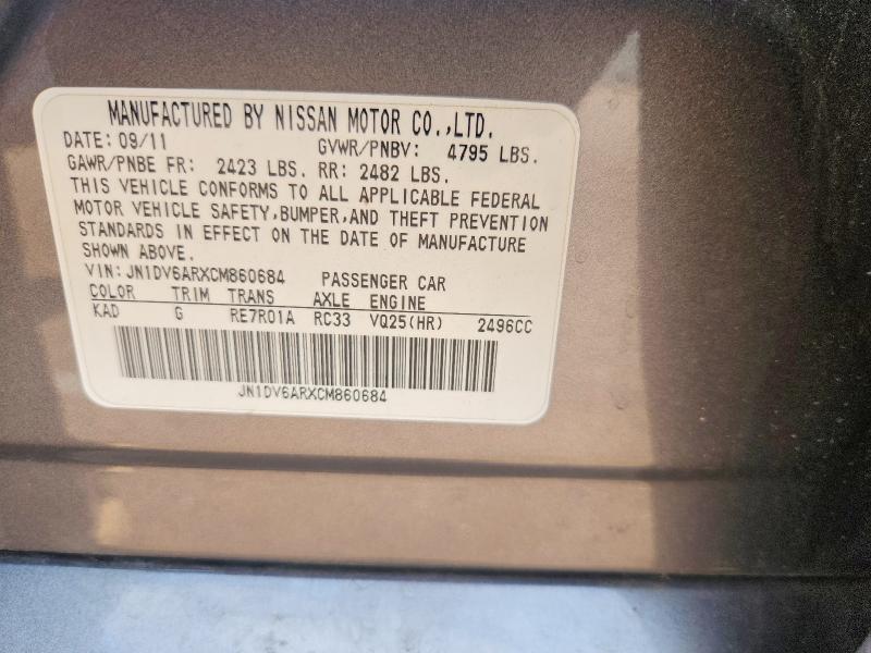 56349546 :رقم المزاد ، JN1DV6ARXCM860684 vin ، 2012 Infiniti G25 Sedan مزاد بيع