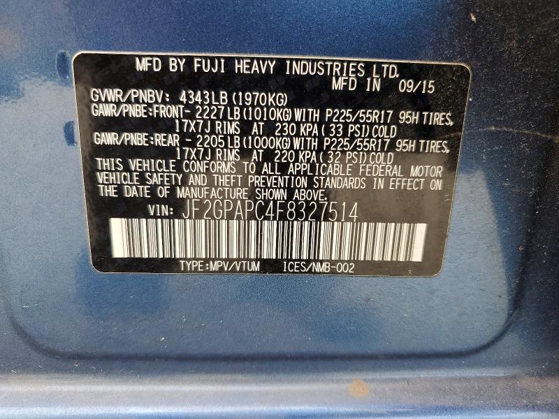 Продажа на аукционе авто 2015 Subaru Xv Crosstrek, vin: JF2GPAPC4F8327514, номер лота: 57865856