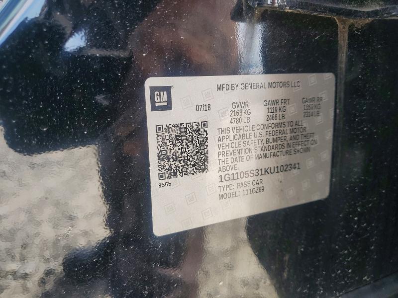 2019 Chevrolet Impala მანქანა იყიდება აუქციონზე, vin: 1G1105S31KU102341, აუქციონის ნომერი: 56708946