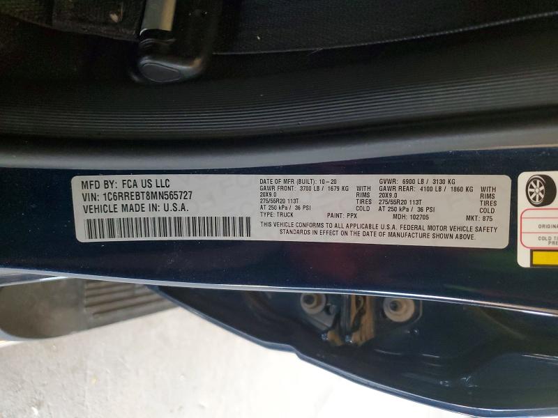 56449126 :رقم المزاد ، 1C6RREBT8MN565727 vin ، 2021 Ram 1500 مزاد بيع