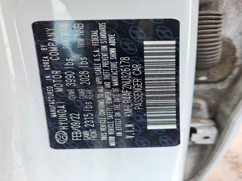 58109346 :رقم المزاد ، KMHLR4AF2NU326178 vin ، 2022 Hyundai Elantra مزاد بيع