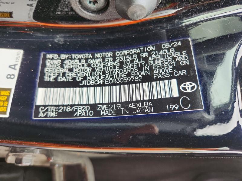 Продажа на аукционе авто 2024 Toyota Corolla Hybrid, vin: JTDBCMFE0R3059782, номер лота: 59180746