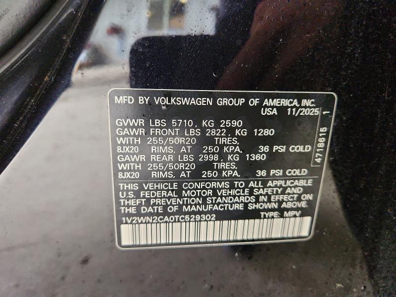 58145956 :رقم المزاد ، 1V2WN2CA0TC529302 vin ، 2026 Volkswagen Atlas مزاد بيع