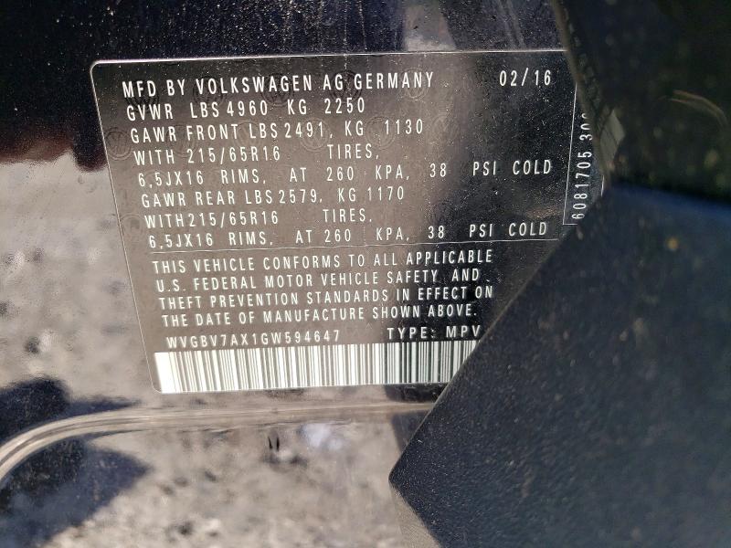 2016 Volkswagen Tiguan მანქანა იყიდება აუქციონზე, vin: WVGBV7AX1GW594647, აუქციონის ნომერი: 56369586