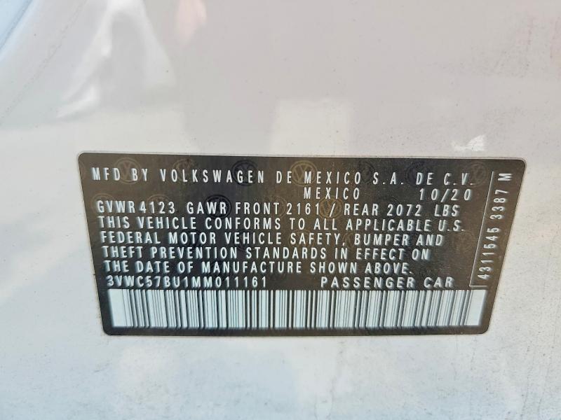 Aukcja sprzedaży 2021 Volkswagen Jetta, vin: 3VWC57BU1MM011161, numer aukcji: 58720926